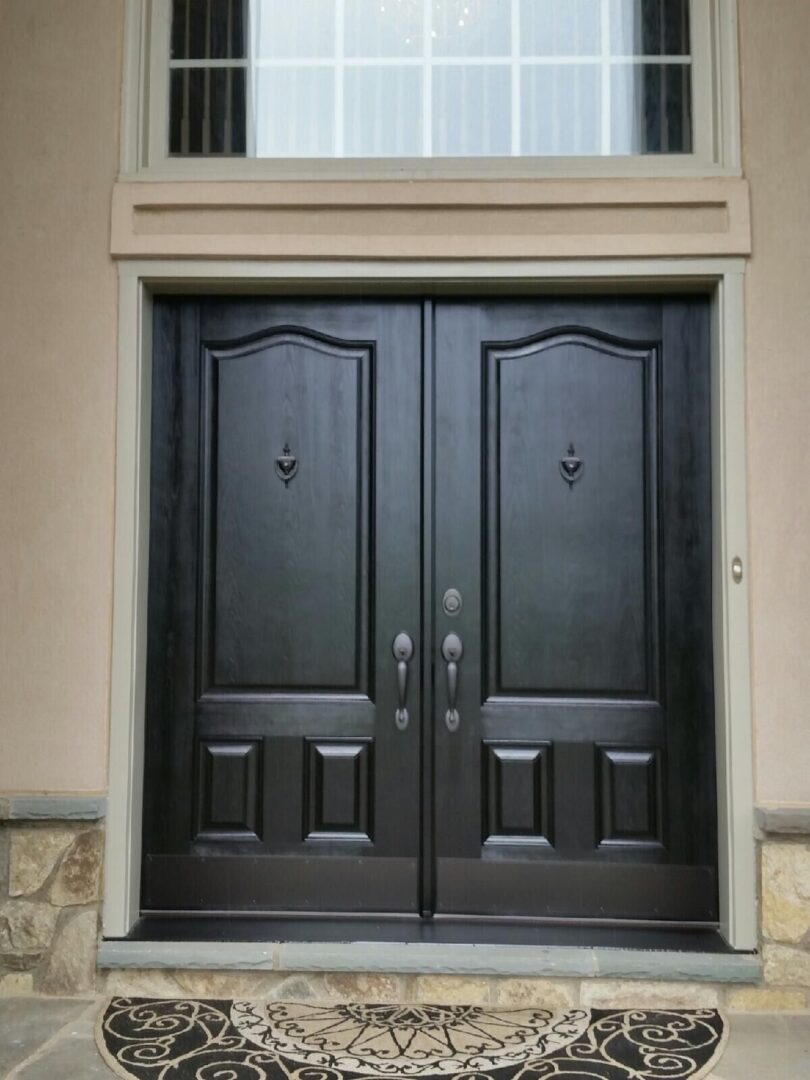 A black double door
